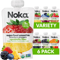 Noka Superfood Fruit Smoothie Pouches Variety Pack, Healthy Snacks With Flax Seed, Plant Protein And Prebiotic Fiber, Vegan And Gluten Free Snacks, Organic Squeeze Pouch, 4.22 Oz, 6 Count