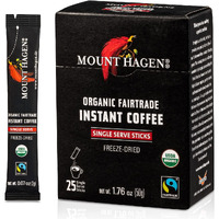 Mount Hagen 25 Count Single Serve Instant Coffee Packets | Organic Medium Roast Arabica Beans | Eco-Friendly, Fair-Trade [25 Sticks/1.76Oz/50G]