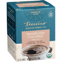 Teeccino Dandelion Coconut Tea - Caffeine Free, Roasted Herbal Tea With Prebiotics, 3X More Herbs Than Regular Tea Bags, Gluten Free - 10 Tea Bags