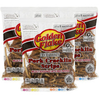 Golden Flake Fried Pork Cracklin Strips Mildly Seasoned With Red Pepper- 3.25 Oz. Bags (3 Bags)