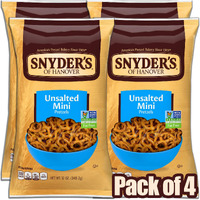 Snyder's Of Hanover Mini Pretzels, Unsalted Pretzels, 12 Oz (Pack Of 4)