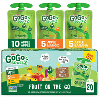 Gogo Squeez Fruit On The Go Variety Pack, Apple, Mango & Banana, 3.2 Oz (Pack Of 20), Unsweetened Fruit Snacks For Kids, Gluten Free, Nut Free And Dairy Free, Recloseable Cap, Bpa Free Pouches