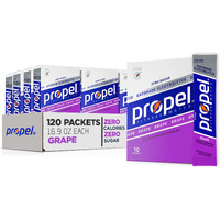 Propel Powder Packets Grape, With Electrolytes, Vitamins And No Sugar, 10 Count (Pack Of 12) (Packaging May Vary)