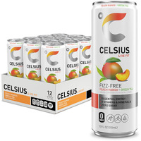 Celsius Peach Mango Green Tea, Functional Essential Energy Drink 12 Fl Oz (Pack Of 12)