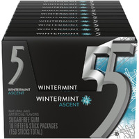 5 Gum Wintergreen Ascent Sugar Free Chewing Gum Bulk, 15 Stick Box (Pack Of 10)