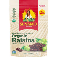 Sun-Maid Organic California Sun-Dried Raisins - 32 Oz Resealable Bag - Organic Dried Fruit Snack For Lunches, Snacks, And Natural Sweeteners