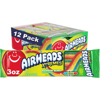 Airheads Xtremes Belts Sweetly Sour Candy Halloween Treat Non Melting Bulk Movie Theater And Party Bag, Rainbow Berry, 36 Ounce, Pack Of 12