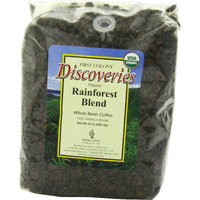 First Colony Organic Fair Trade Whole Bean Coffee, Rainforest, 24-Ounce