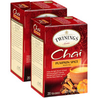 Twinings Pumpkin Spice Chai Tea, Caffeinated Black Tea Naturally Flavored With Aromatic Spices And Ginger, Tea Bags Individually Wrapped, 20 Count Ea (Pack Of 2)