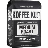 Koffee Kult Medium Roast Whole Bean Coffee- 32Oz, Premium Arabica Beans, Balanced Cup Profile, Drum Roasting, Espresso Machine Compatible