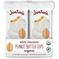 Justin's Organic White Chocolate Peanut Butter Cups, Rainforest Alliance Certified Cocoa, Gluten-Free, Responsibly Sourced, 1.4 Ounce (Pack Of 12)