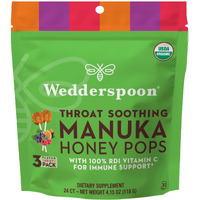 Wedderspoon Organic Manuka Honey Lollipops, Variety Pack, 24 Count (Pack Of 1), Genuine Manuka Honey + Vitamin C