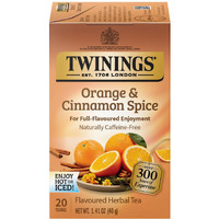 Twinings Orange & Cinnamon Spice Tea, Naturally Caffeine-Free Sweet And Spicy Tea With Rooibos, Orange, And Cinnamon, Herbal Tea Bags Individually Wrapped, 20 Count