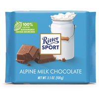Ritter Sport Alpine Milk Chocolate, 3.5 Ounce Bar, 12 Pack 100% Certified Sustainable Cocoa