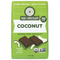 Taza Chocolate Organic Amaze Bar 70% Stone Ground, Coconut, 2.5 Ounce (1 Count), Vegan