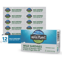 Wild Planet Wild Sardines In Extra Virgin Olive Oil With Sea Salt, Skinless & Boneless, Tinned Fish 4.25 Ounce (Pack Of 12)