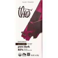 Theo Chocolate Pure Organic Dark Chocolate Bar 85% Cacao, 12 Pack | Vegan, Fair Trade