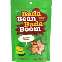 Bada Bean Bada Boom - Plant-Based Protein, Gluten Free, Vegan, Crunchy Roasted Broad (Fava) Bean Snacks, 110 Calories Per Serving, Garlic & Onion, 4.5 Oz, 6 Pack