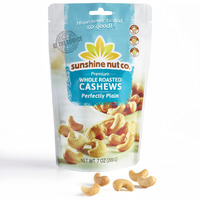 Sunshine Nut Co. Whole Roasted Cashews, Perfectly Plain Flavor, Single 7 Oz. Bag, Gluten Free, Peanut Free And Vegan Individual Snack Packs For Kids And Adults, No Added Salt, Gmo Free