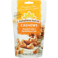 Sunshine Nut Co. Whole Roasted Lightly Salted Cashews, Sprinkling Of Salt Flavor, Single 7 Oz. Bag, Gluten Free, Peanut Free And Vegan Individual Snack Packs For Kids And Adults, Gmo Free