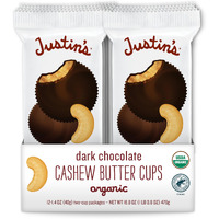 Justin's Organic Dark Chocolate Cashew Butter Cups, Rainforest Alliance Certified Cocoa, Gluten-Free, Responsibly Sourcd, 1.4 Ounce (Pack Of 12)