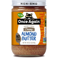 Once Again Natural Creamy Almond Butter, 16Oz - No Stir - Salt Free, Unsweetened - Gluten Free Certified, Peanut Free, Vegan, Kosher, Paleo - Glass Jar