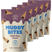 Muddy Bites Waffle Cone Snacks Bite Sized Chocolate Filled Waffle Cones For Snack Or Dessert, Ice Cream Topping, Premium Chocolate Made With Pure Cane Sugar, Non-Gmo, Kosher (Dark Chocolate, 5 Bags)