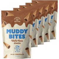 Muddy Bites Waffle Cone Snacks Bite Sized Chocolate Filled Waffle Cones For Snack Or Dessert, Ice Cream Topping, Premium Chocolate Made With Pure Cane Sugar, Non-Gmo, Kosher (Milk Chocolate, 5 Bags)