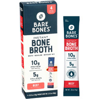 Bare Bones Beef Bone Broth Instant Powdered Mix | Rich Savory Packets On-The-Go No Artificial Flavors | 100% Grass Fed Keto & Paleo Friendly | 10G Protein | 4 Pack