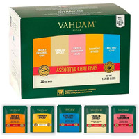 Vahdam, Assorted Chai Tea Bags Sampler (5 Flavors, 20 Ecofriendly Pyramid Tea Bags) I Valentines Day Gift Ideas For Women & Men | Masala Chai Tea Varieties From India | Gluten Free & Non Gmo