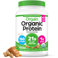 Orgain Organic Vegan Protein Powder, Peanut Butter - 21G Plant Based Protein, 7G Prebiotic Fiber, No Lactose Ingredients, No Added Sugar, Non-Gmo, For Shakes & Smoothies, 2.03 Lb (Packaging May Vary)