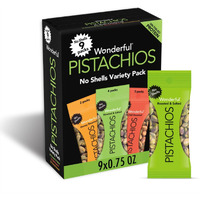 Wonderful Pistachios No Shells, 3 Flavors Mixed Variety Pack Of 9 (0.75 Ounce), Roasted & Salted Nuts (4), Chili Roasted (3), Honey Roasted (2), Protein Snacks, Gluten Free, Pantry Staples, Healthy Snacks Variety Pack For Adults