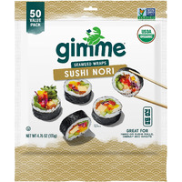 Gimme Seaweed Sushi Nori 100% Organic Roasted Seaweed 50 Sheets In Resealable Container, 50 Count (Pack Of 1)