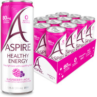 Aspire Raspberry Acai, Healthy Energy Drink With Low Caffeine, No Sugar, Carbs, And Keto Friendly, 12 Pack