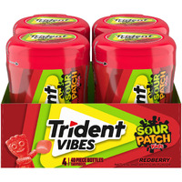 Trident Vibes Sour Patch Kids Redberry Sugar Free Gum, 4-40 Piece Bottles (160 Total Pieces)