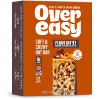 Over Easy Peanut Butter Dark Chocolate Soft And Chewy Oatmeal Breakfast Bars - Granola And Protein Bars - 12 Energy Snack Bars - Clean, Gluten Free, Dairy Free, Soy Free And Kosher