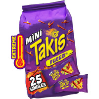 Takis Fuego Mini 25 Pc / 1.23 Oz Bite Size Multipack, Hot Chili Pepper & Lime Flavored Extreme Spicy Rolled Tortilla Chips