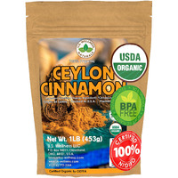 Ceylon Cinnamon Powder (1Lb) | 100% Certified Organic | Freshly Ground Premium Sri Lanka Cinnamon For Exquisite Flavor And Aroma | Gluten Free & Non-Gmo | Controlled And Packed In Usa Food Facility