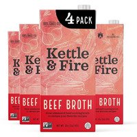 Kettle And Fire Beef Cooking Broth, Keto, Paleo, And Whole 30 Approved, Gluten Free, High In Protein And Collagen, 4 Pack (32 Ounces)