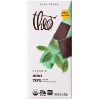 Theo Mint Organic Dark Chocolate Bar, 70% Cacao, 1 Bar | Vegan, Fair Trade