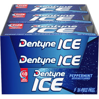 Dentyne Ice Peppermint Sugar Free Gum, 16 Count, Pack Of 9