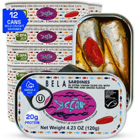 Bela Wild Caught Portuguese Sardines - Lightly Smoked And Marinated In Piri Piri Flavored Extra Virgin Olive Oil | 4.25 Oz (Pack Of 12) | All Natural, High Protein, Hand Selected, Sea Salted, & Omega 3 Rich