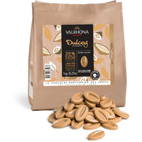 Valrhona Premium French Baking Blonde Chocolate Discs (Feves). Dulcey 35% Cacao. Creamy, Caramel Cookie Flavor Notes. Easy Melt & Tempering. Creamy, Balanced, For Luscious Frostings. 1Kg (Pack Of 1)