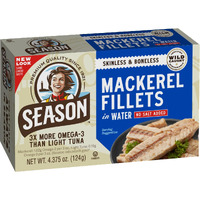 Season Mackerel In Water - Skinless & Boneless, No Salt Added, Wild Caught, Keto Snacks, Canned Mackerel Fillets, Full Of Vitamins, Low In Mercury, Kosher, Non-Gmo, 20G Of Protein - 4.37 Oz, 12-Pack