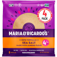 Maria & Ricardo's Keto Tortillas | Almond Sea Salt | Low Carb | Grain Free | Paleo | Non Gmo | Vegan | Gluten Free | Keto Certified Tortilla Wraps. (4 Pack, 6 Tortillas Per Pack)