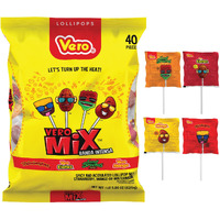 Vero Banda Fuego Mix Assorted Chili Lollipops, Artificially Flavored, Net Wt. 21.86 Ounces, 40 Count Bag