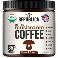 La Republica Instant Mushroom Coffee Organic (35 Servings), 100% Arabica Coffee With Full-Fruiting Lion's Mane, Reishi, Chaga, Cordyceps, Shiitake, Maitake, Turkey Tail