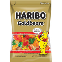Haribo Gummi Candy, Original Goldbears Gummy Bears, 8 Ounce Share Size Bags (Pack Of 10) Delicious Soft & Chewy Sweet Snacks, Assorted Fruity Flavors