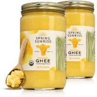 Spring Sunrise Organic Grass Fed Ghee Butter - Usda Certified Organic Clarified Butter - Paleo, Keto Friendly, Non-Gmo, Gluten, & Casein Free Cooking Oil - Sustainably Sourced (2 Pack, 32Oz Jar)