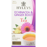 12 Pack Of Hyleys Wellness Natural Echinacea & Ginger Root Green Tea - 25 Tea Bags - (100% Natural, Sugar Free, Gluten Free And Non-Gmo)